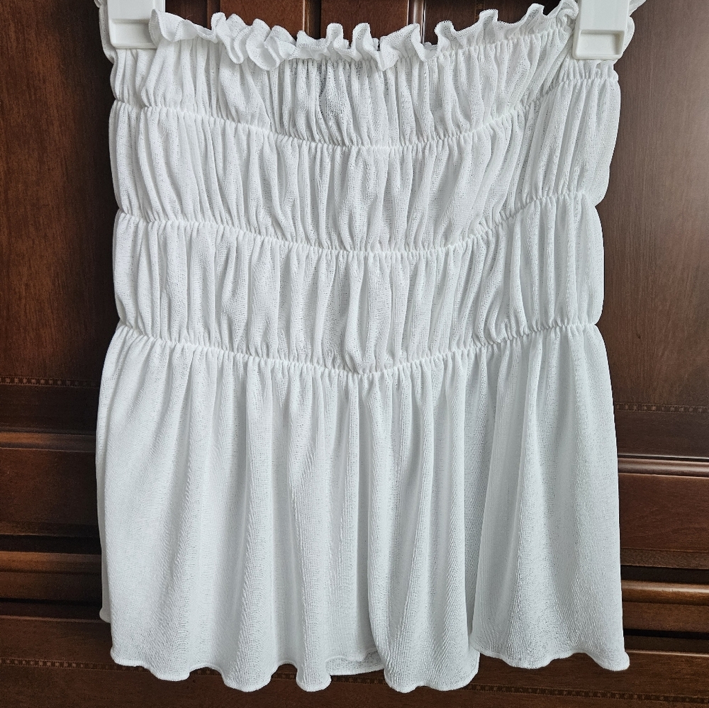 White Ruched Strapless Top